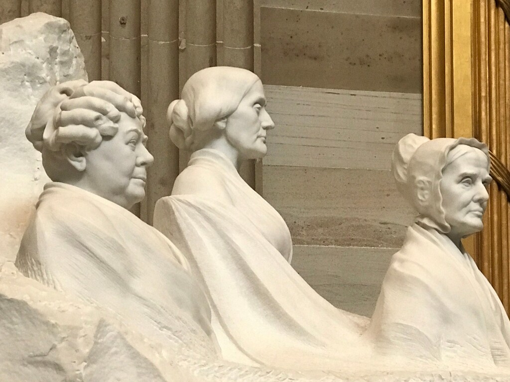 (Photo by Holly Richardson) The Woman Movement statue in the U.S. Capitol. Elizabeth Cady Stanton, Susan B. Anthony and Lucretia Mott.
