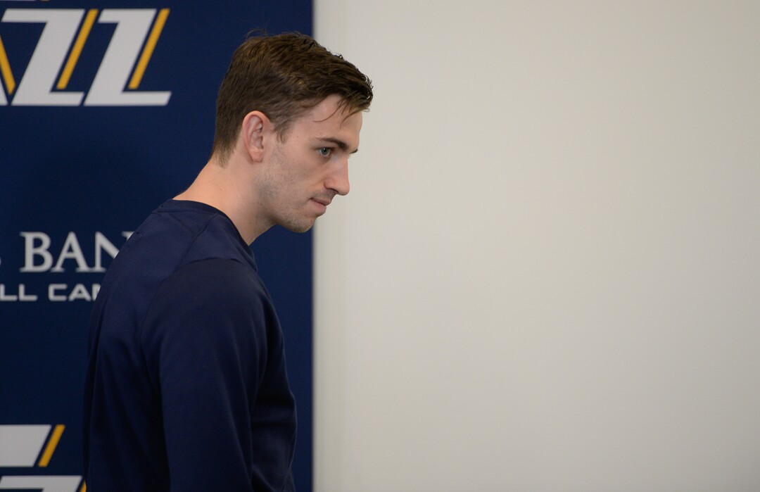 (Francisco Kjolseth  |  The Salt Lake Tribune)  Utah Jazz      guard David Stockton gets ready to speak with the media during exit interviews at their practice facility in Salt Lake City Wed., May 8, 2018, after losing to the Houston Rockets in game 5 of their Western Conference Semifinals during the 2018 NBA Playoffs.