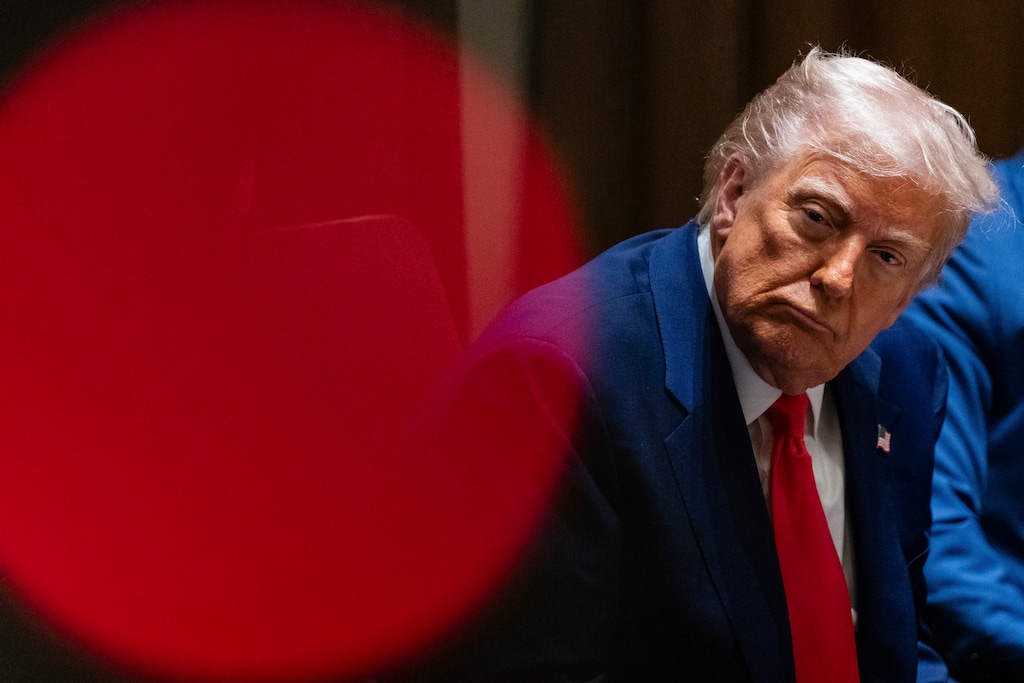 (Eric Lee | The New York Times) President Donald Trump listens during a Cabinet meeting in the Cabinet Room of the White House in Washington, on Thursday, April 10, 2025.