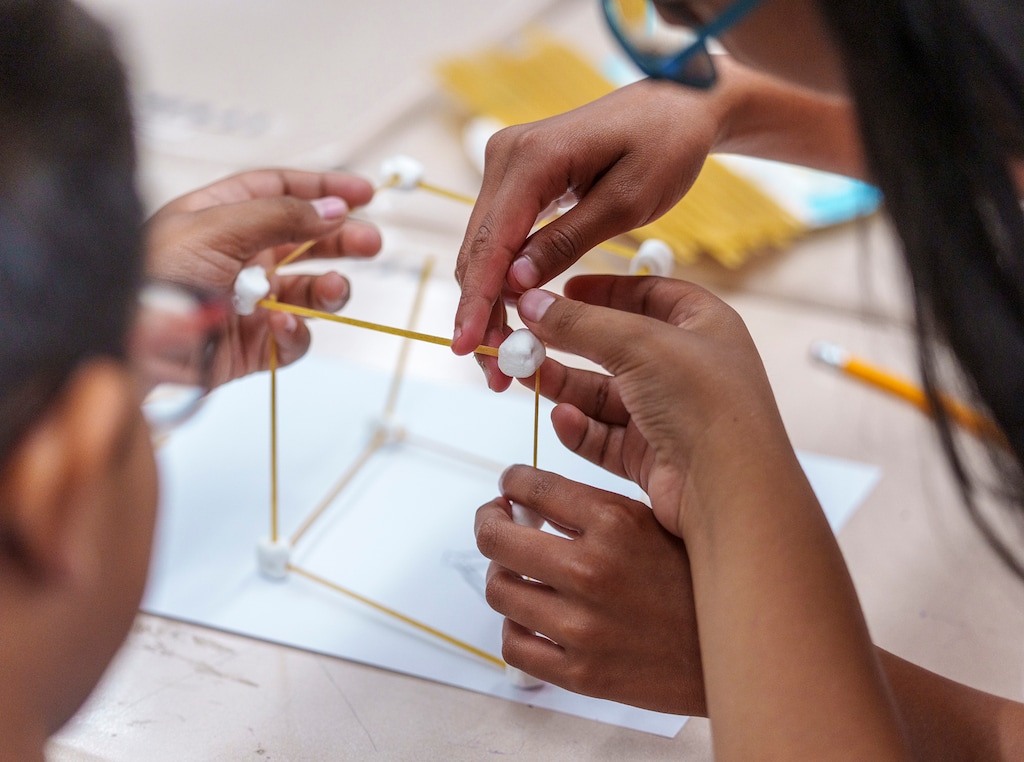 (Leah Hogsten | The Salt Lake Tribune)  North Star Elementary School 5th and 6th graders build a structure during a summer STEM class, Thursday, July 6, 2023. Voters will decide this fall whether to remove a protection in Utah's constitution for education funding.