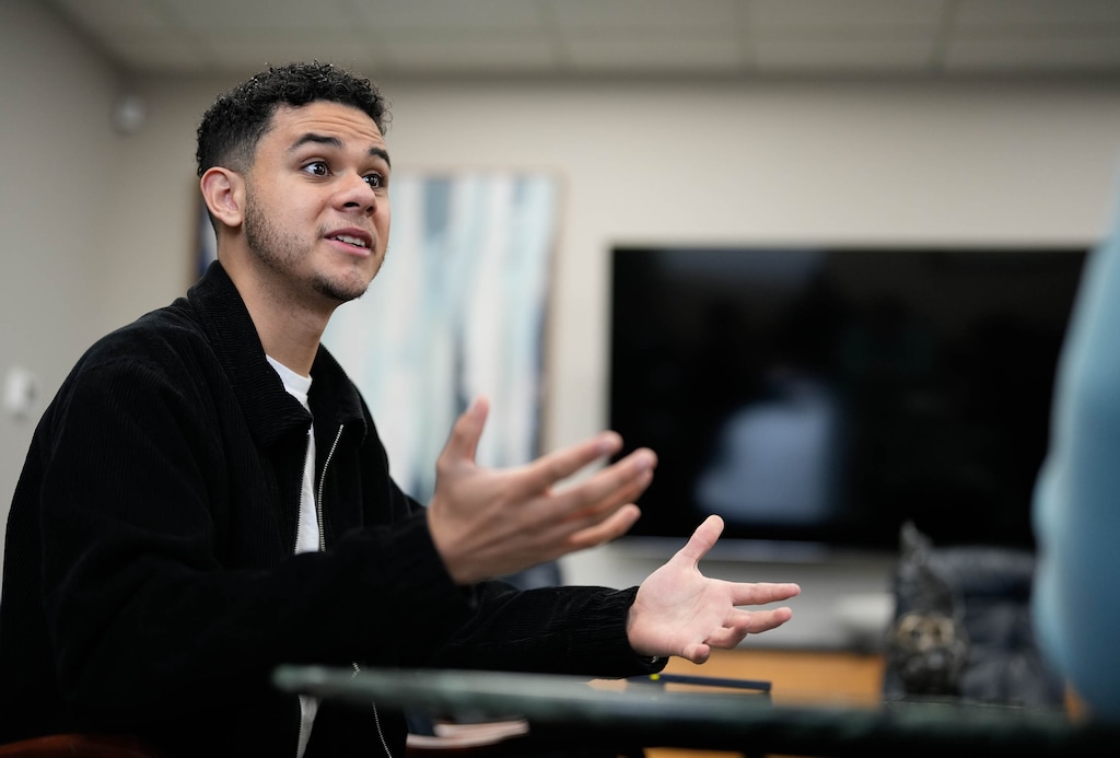 (Francisco Kjolseth | The Salt Lake Tribune) Kevin Barros, a 21-year-old from Colombia who was recently detained by ICE despite a visa approval, talks about his experience alongside his attorney, John West, in Millcreek on Monday, March 2, 2026.