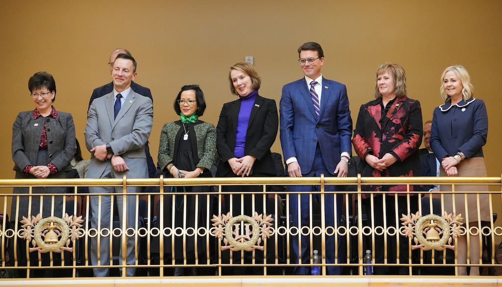 (Chris Samuels | The Salt Lake Tribune) University presidents and executives are recognized during Senate floor time at the Capitol in Salt Lake City, Tuesday, Jan. 20, 2026.