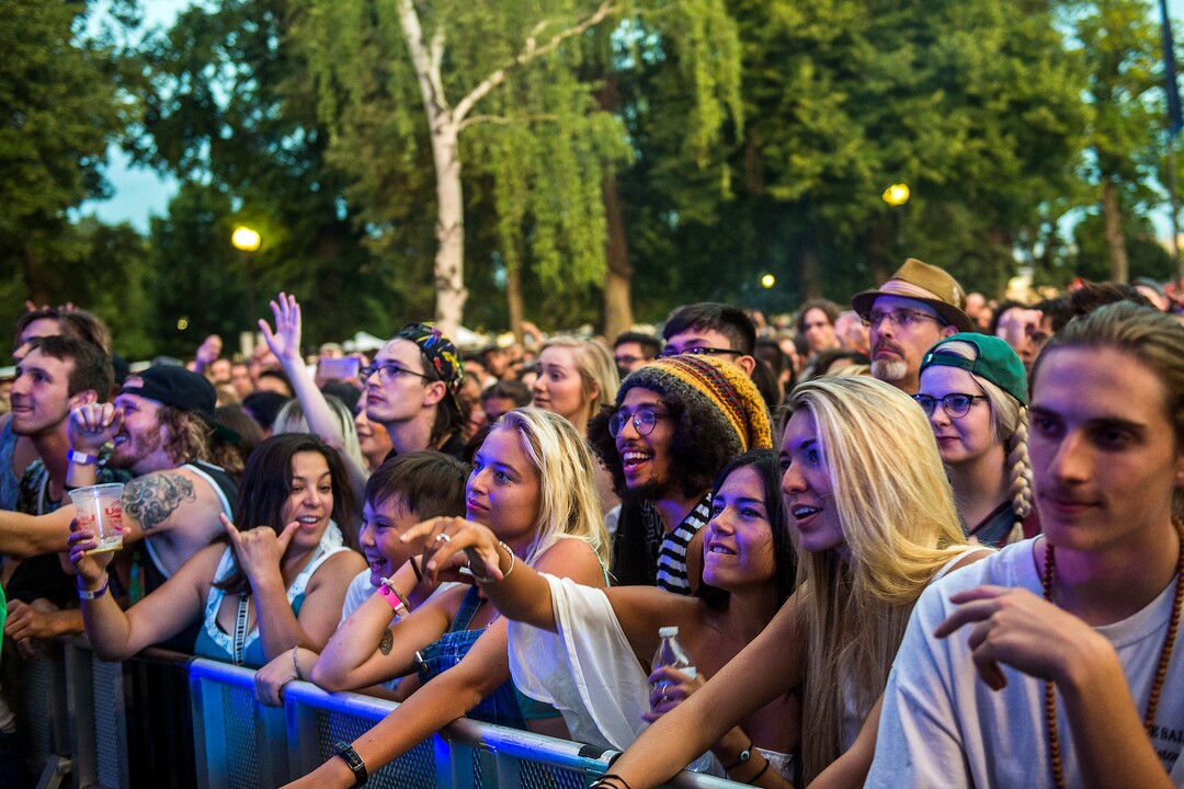 (Chris Detrick  |  The Salt Lake Tribune)  Audience members watch as Little Dragon performs during the opening night of the 30th annual Salt Lake City Twilight Concert Series in Pioneer Park Thursday, July 20, 2017. 
