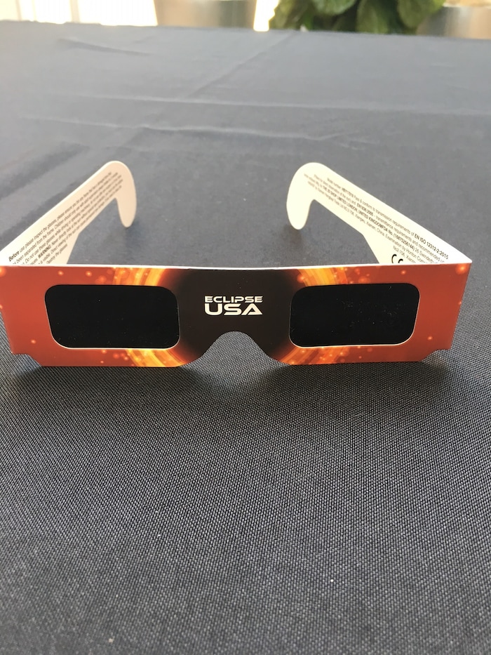 (Courtesy of John A. Moran Eye Center)  Protective eyeglasses for viewing a solar eclipse. In a presentation Wednesday, ophthalmologists at the John A. Moran Eye Center in Salt Lake City underscored the need for eye protection when viewing the solar eclipse, which will be visible across the West on Aug. 21.
