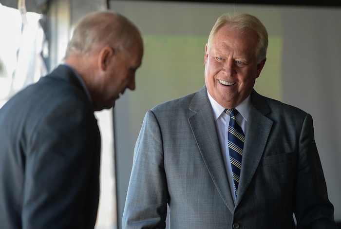 (Francisco Kjolseth | The Salt Lake Tribune) Wasatch Commercial Management founder Dell Loy Hansen, right, is joined by West Valley City Mayor Ron Bigelow as they get ready to break ground Tuesday, Nov. 28, 2017, in West Valley City for the state-of-the-art ÒFairbourne StationÓ that will serve as the cornerstone of the new downtown in UtahÕs second-largest and most diverse city.