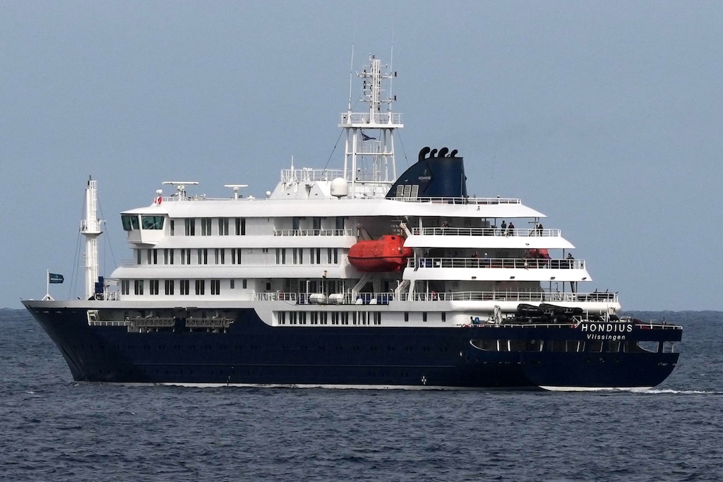 (Misper Apawu | AP) The MV Hondius cruise ship departs the port in Praia, Cape Verde, Wednesday, May 6, 2026. One passenger on the ship has been identified as a Utah resident, state health officials said Friday. 