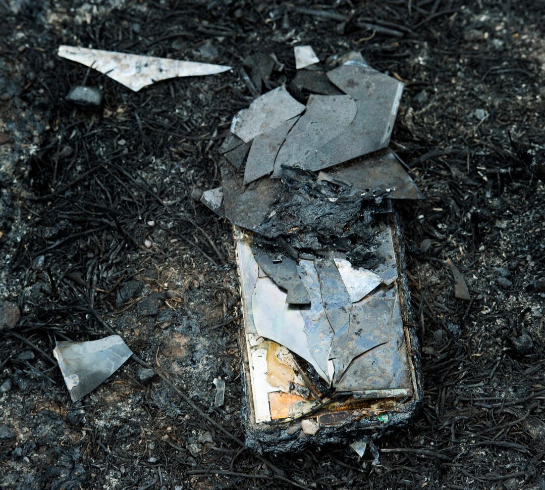 (Rick Egan  |  The Salt Lake Tribune)        A smart phone burned in the Dollar Ridge Fire, Tuesday, July 10, 2018.