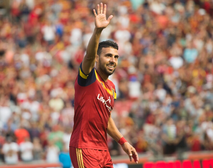 (Rick Egan | Tribune file photo) Then-Real Salt Lake midfielder Javier Morales waves to the crowd after scoring a goal for RSL in the first period of the game against Houston Dynamo on July 18, 2015.