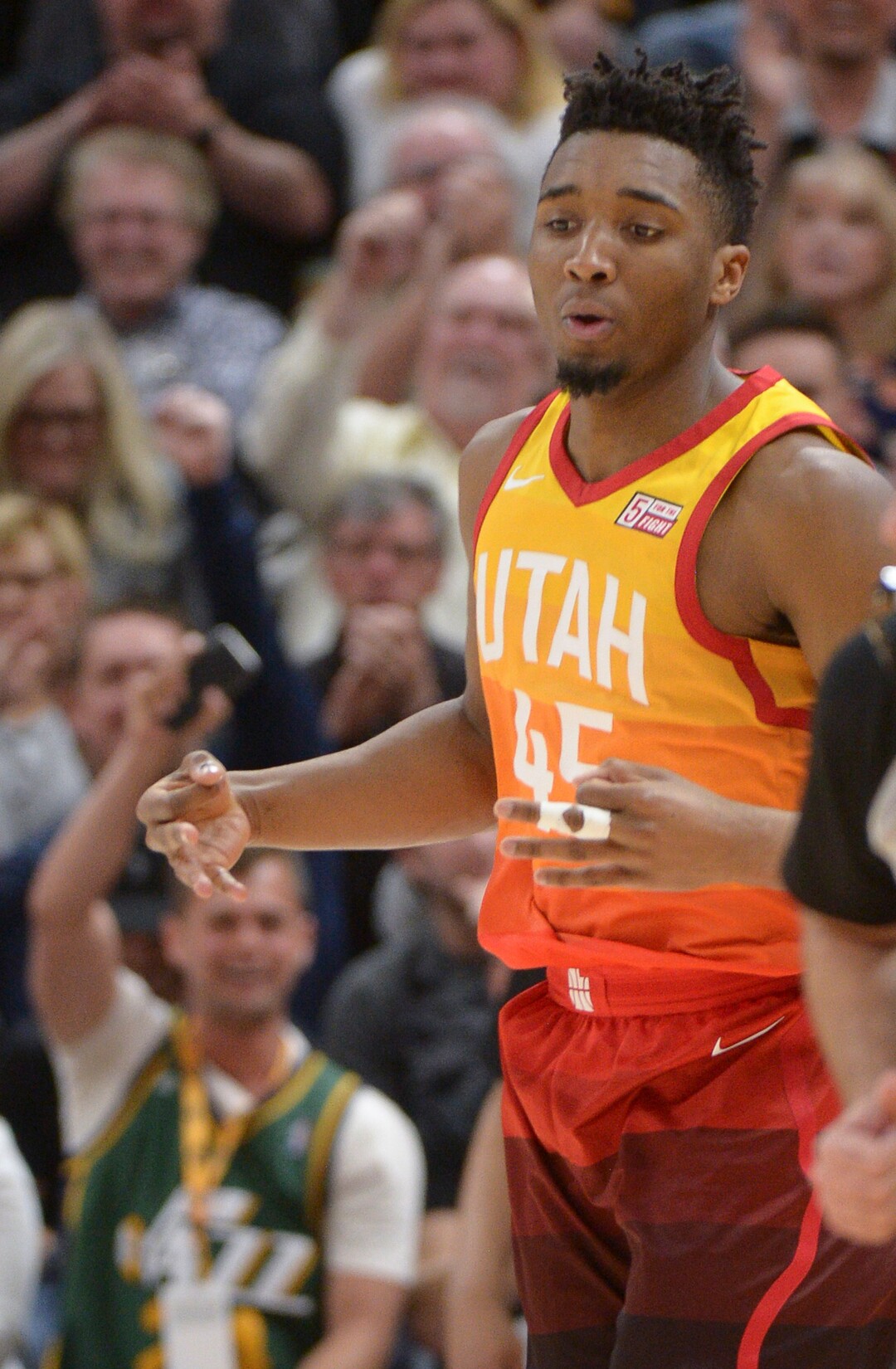 (Leah Hogsten  |  The Salt Lake Tribune)  Utah Jazz guard Donovan Mitchell (45) had 26 points during the game. The Utah Jazz defeated the Los Angeles Lakers 117-110 at Vivint Smart Home Arena Tuesday, April 3, 2018