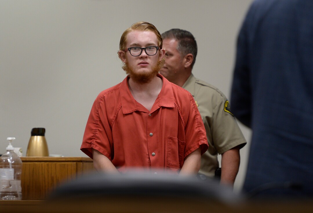 (Scott Sommerdorf   |  The Salt Lake Tribune)   Defendant Tyerell Joe Przybycien, 18, of Spanish Fork, returns to court following a break during his preliminary hearing, Wednesday, August 23, 2017.  Przybycien is charged with first-degree felony murder for buying items used by a 16-year-old girl to hang herself on May 5 in Utah County.  Przybycien also recorded the girl's death, according to charges.