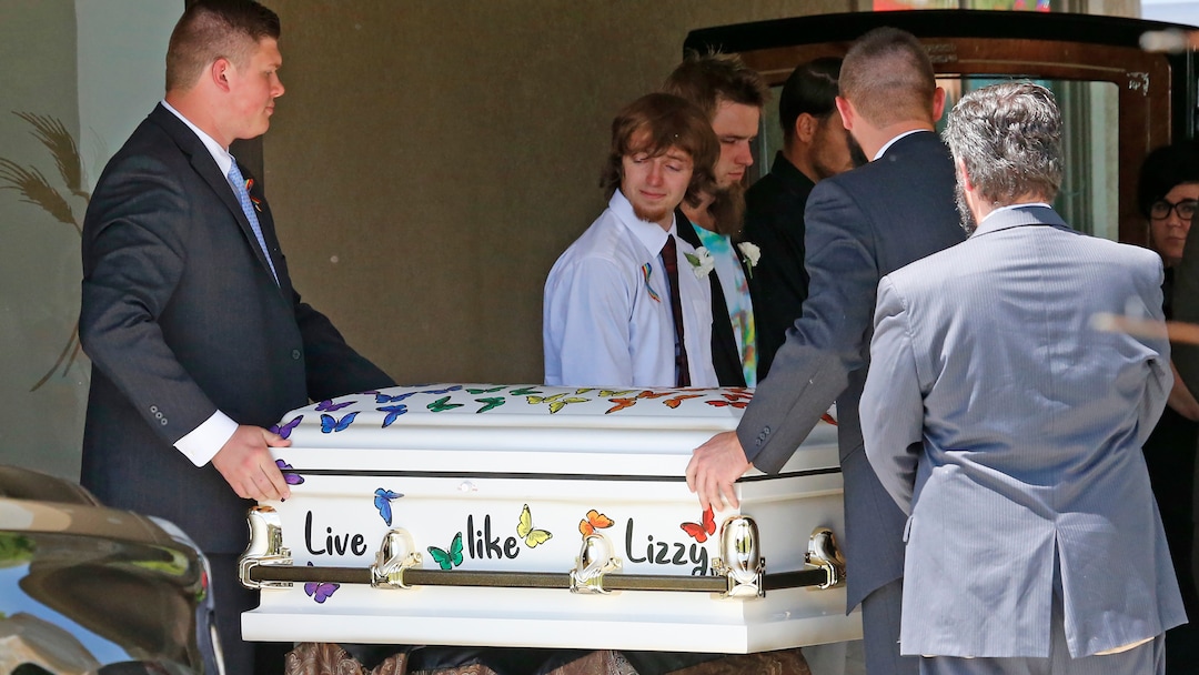 The casket for Elizabeth "Lizzy" Shelley, a 5-year-old girl who police say was taken from her home and killed by her uncle, is carried following services Tuesday, June 4, 2019, in Logan, Utah. Her uncle, Alex Whipple, is charged with killing her after his sister let him spend the night at the family's home, prosecutors said. Elizabeth "Lizzy" Shelley disappeared May 25 and was found dead less than a block from her home after a five-day search. (AP Photo/Rick Bowmer)