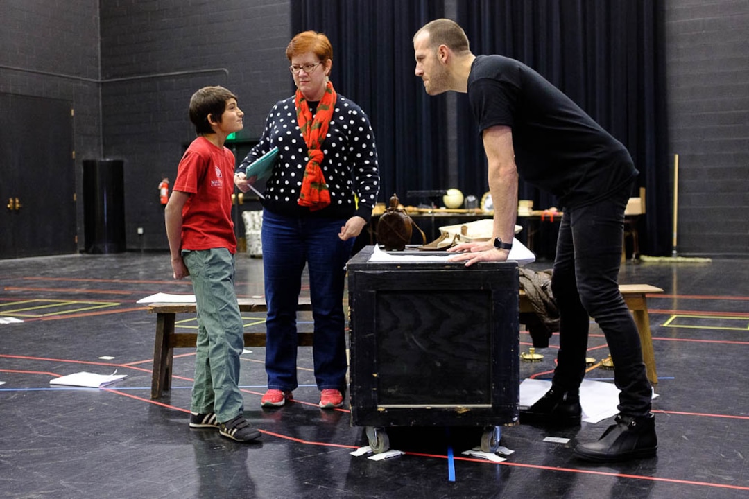 (Trent Nelson | The Salt Lake Tribune)  Rehearsal for Utah Opera's The Little Prince, with 11-year-old Nitai Fluchel, director Tara Faircloth, and Jared Bybee. In Salt Lake City on Friday Dec. 7, 2018.