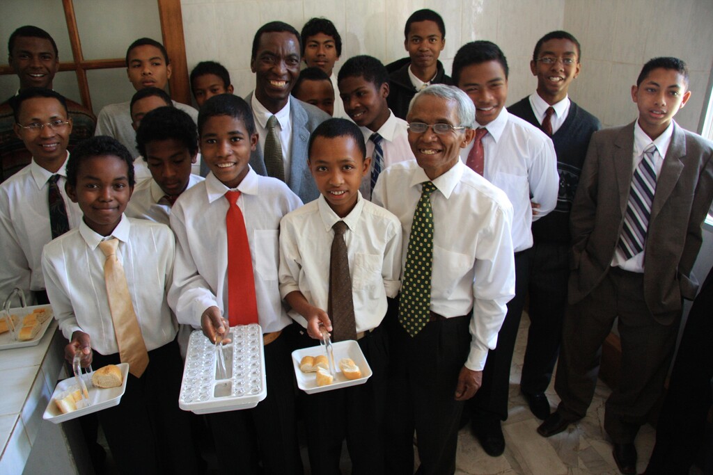 (The Church of Jesus Christ of Latter-day Saints)
Priesthood-holding Latter-day Saints in Africa prepare to pass the sacrament. This week is the 45th anniversary of the end of the priesthood/temple ban on Black members.