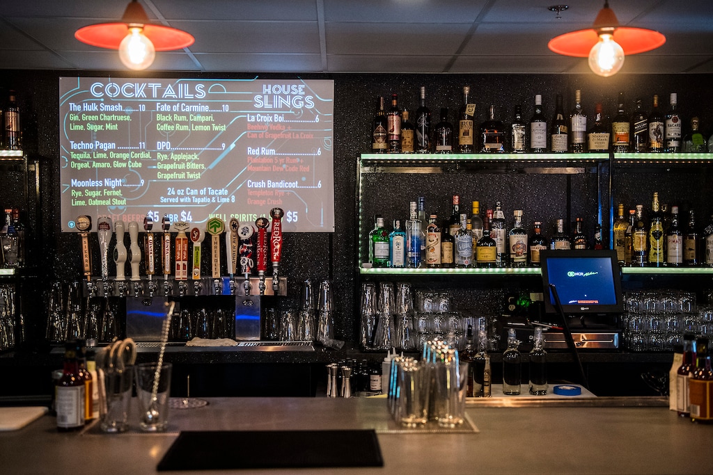 (Chris Detrick  |  The Salt Lake Tribune)  The bar at Quarters Arcade Bar, 5 E. 400 South in Salt Lake City Thursday, March 22, 2018. 