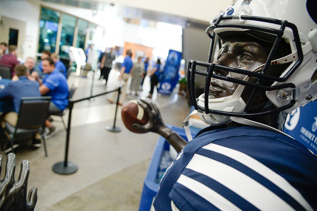 (Francisco Kjolseth  |  The Salt Lake Tribune)  Football season begins with BYU football media day at the BYU Broadcasting Building in Provo on Tuesday, June 18, 2019.