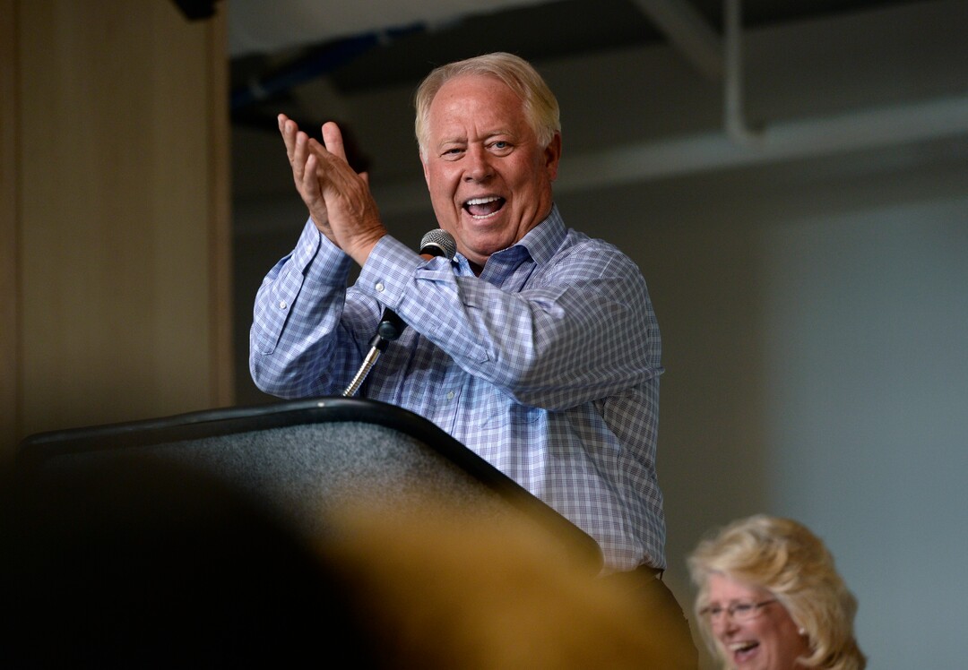 (Scott Sommerdorf   |  The Salt Lake Tribune)   RSL owner Dell Loy Hansen got the enthusiasm rolling as he addresses the students in the new Academy's opening week., Thursday, August 23, 2017. 