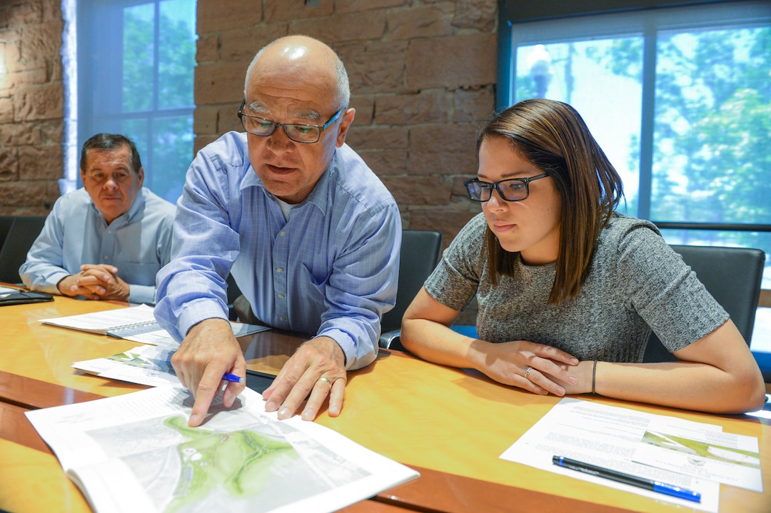 (Leah Hogsten  |  The Salt Lake Tribune) l-r Darren Parry, chairman of the Northwestern Band of the Shoshone Nation and architects David Garce and Baylee Lambourne with GSBS Architects, give details about the Boa Ogoi Cultural & Interpretive Center,Tuesday, May 8, 2018. The Northwestern Band of the Shoshone Nation's interpretive center, located near Franklin, ID will educate and enlighten the public about the history of the Northwestern Shoshone Band, their life ways, enduring spirit and the 1863 Bear River Massacre, the single largest mass killing of Native Americans in United States history.