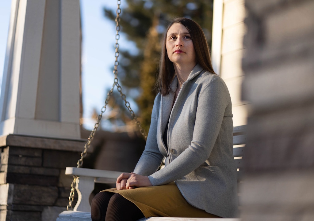 (Francisco Kjolseth | The Salt Lake Tribune) Camille Hawkins, a licensed clinical social worker who has her own private practice counseling families who have had a pregnancy loss and other issues, sits for a portrait on Tuesday, Feb. 1, 2022. Hawkins, who experienced a stillbirth three years ago, testified in favor of a bill that would provide Utah government employees three days of bereavement leave after a miscarriage or stillbirth.