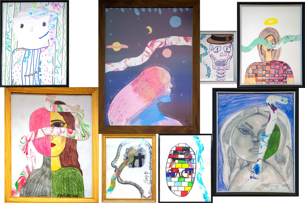 (Trent Nelson | The Salt Lake Tribune) Pieces from an art exhibit at the Day-Riverside branch of the Salt Lake City library system were created by youths from the Salt Lake Valley Youth Center and portray their relationship with water, on Thursday, Jan. 19, 2023.