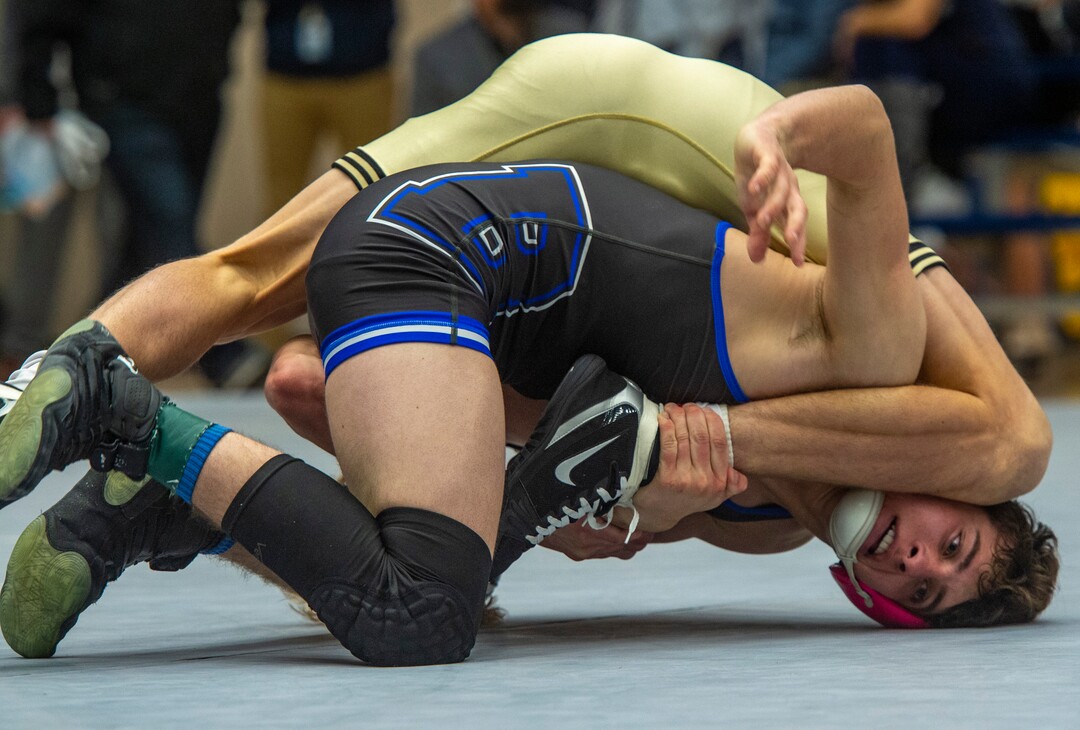 (Rick Egan | The Salt Lake Tribune) River Wardle (Wasatch) wrestles Brian Evans (Beaver) in the138 division at the High School All Star wrestling event in Orem, on Tuesday, Jan. 12, 2021.