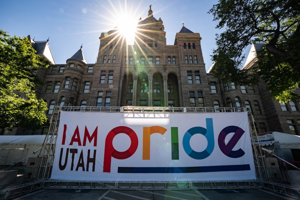(Francisco Kjolseth | The Salt Lake Tribune) The Utah Pride Center unveils the Pride Story Garden as a replacement to the usual pride parade with an outdoor museum featuring LGBTQ-focused displays of history, artwork and current issues at Washington Square in Salt Lake City on Wednesday, June 2, 2021. The exhibit opens with limited ticket access to maintain social distancing Thursday, June 3 through Monday, June 7, 2021.