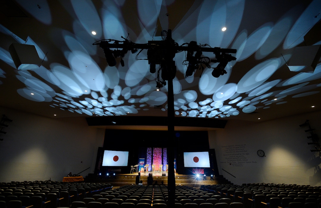(Scott Sommerdorf   |  The Salt Lake Tribune)   The 3rd District Debate between John Curtis, Kathie Allen, Jim Bennett and Joe Buchman will take place on this stage at Eastmont Middle School, Friday, October 13, 2017. 