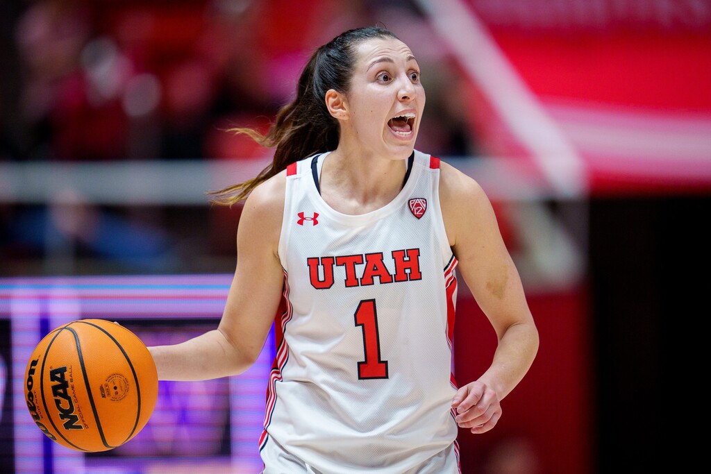 (Trent Nelson  |  The Salt Lake Tribune) Utah Utes guard Issy Palmer (1) as Utah hosts Washington, NCAA basketball in Salt Lake City on Friday, Feb. 10, 2023.
