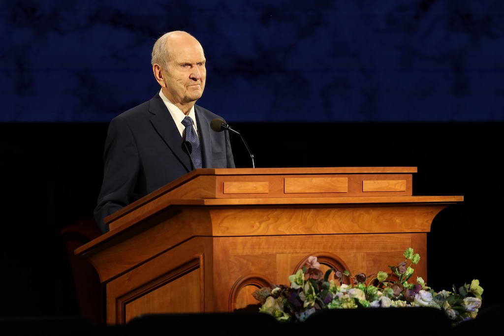 (photo courtesy The Church of Jesus Christ of Latter-day Saints) President Russell M. Nelson speaks at the Saturday evening session of General Conference on April 4. 2020.