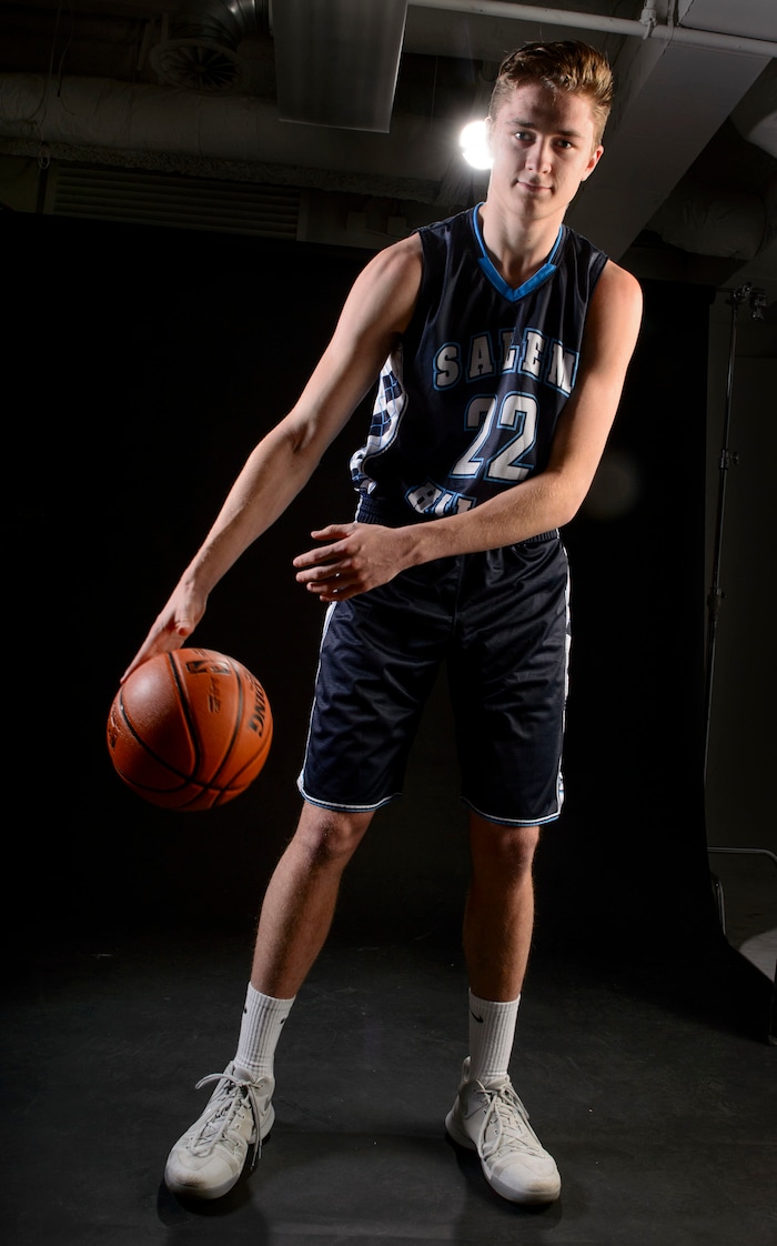 (Steve Griffin  |  The Salt Lake Tribune)  Prep basketball James Nelson, Salem Hills, in the Salt Lake Tribune studio in Salt Lake City Tuesday April 10, 2018.
