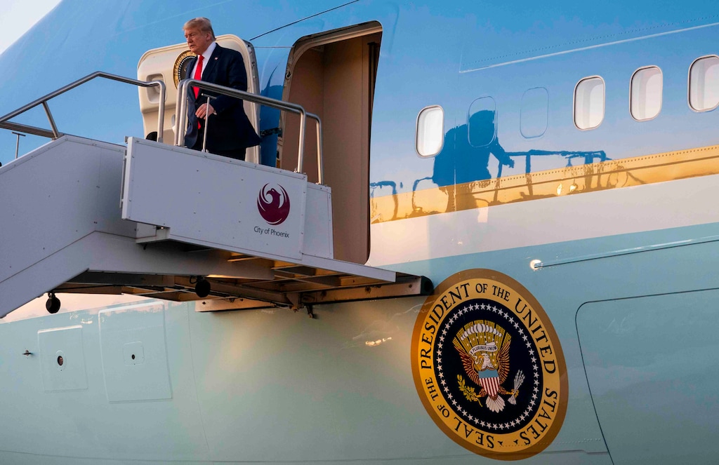 (Doug Mills | The New York Times) President Donald Trump arrives in Phoenix, Feb. 19, 2020. A classified briefing on election interference to the House Intelligence Committee turned contentious, a potential factor in the White House decision to appoint a new intelligence chief.