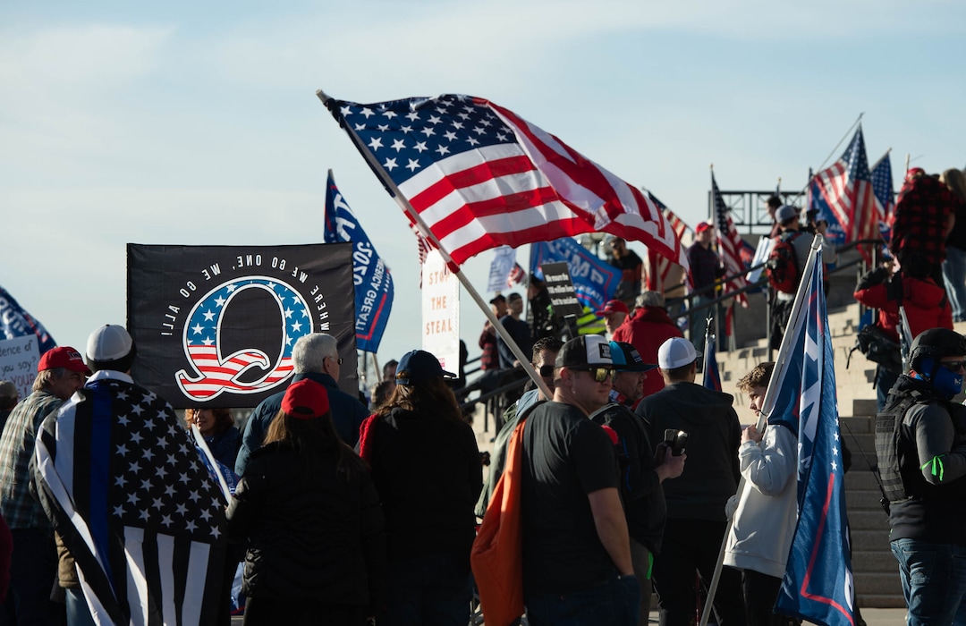 (Francisco Kjolseth  | The Salt Lake Tribune) Trump supporters listen to speeches at the State Capitol in Salt Lake City on Wednesday, Jan. 6, 2021.