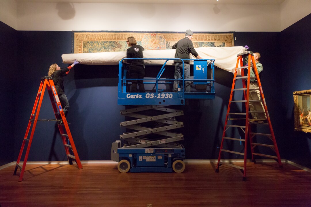 (Courtesy Utah Museum of Fine Arts) Collections staff of the Utah Museum of Fine Arts recently installed "The Queens of Persia at the Feet of Alexander the Great (The Tent of Darius)," a 17th-century silk-and-wool French tapestry styled after a Charles LeBrun painting, in one of the museum's European galleries.