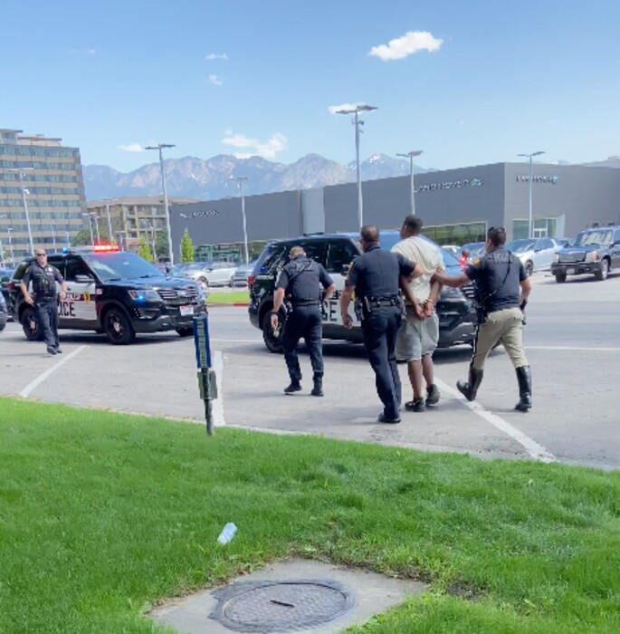 (Courtesy of Laja Field) A screengrab image from a video shot by Laja Field on July 2, 2020, of an arrest in downtown Salt Lake City.