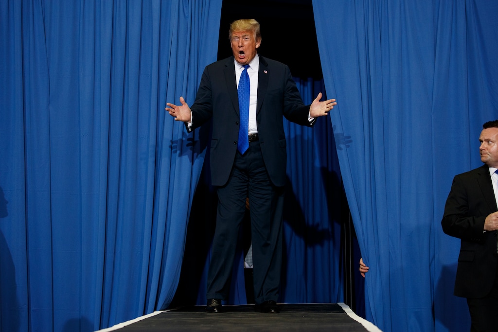 FILE - In this Oct. 2, 2018, file photo, President Donald Trump arrives to speak at a campaign rally at the Landers Center Arena in Southaven, Miss. (AP Photo/Evan Vucci, File)