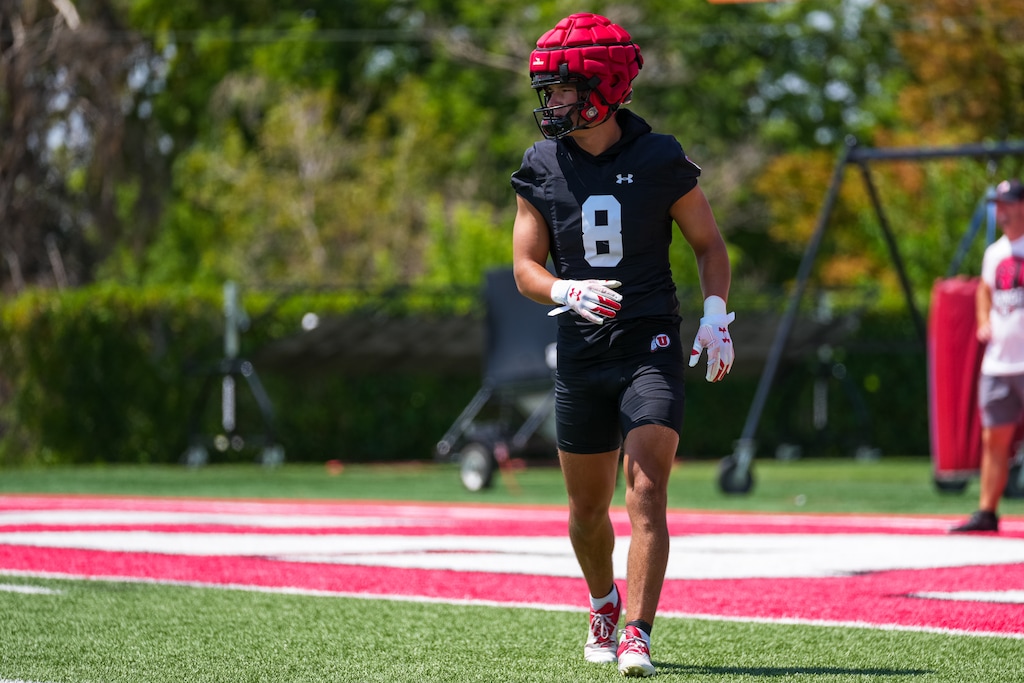 (Eli Rehmer | Utah Athletics) Safety Cole Bishop participates in the first day of Utah football fall camp in Salt Lake City on Monday, July 31, 2023.
