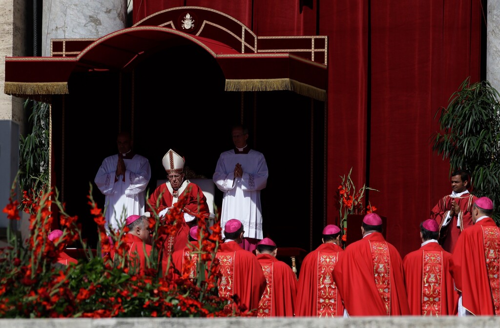 (AP Photo/Alessandra Tarantino) Pope Francis celebrates a Mass with the imposition of the pallium upon the new Metropolitan Archbishops, a woolen shawl symbolizing their bond to the pope, during the Solemnity of Saints Peter and Paul in St. Peter's Square, at the Vatican, Friday, June 29, 2018. Pope Francis made 14 new cardinals on Thursday.