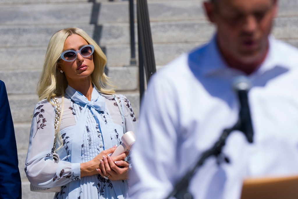 (Bethany Baker  |  The Salt Lake Tribune) Paris Hilton, longtime advocate for reform of the troubled teen industry and founder of 11:11 Media Impact, attends a press conference along with two families as they file lawsuits against Provo Canyon School, and its parent company, Universal Health Services, regarding delays in providing medical care to their children in Provo on Monday, June  15, 2026.