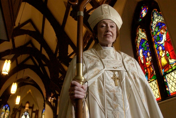 (Leah Hogsten | The Salt Lake Tribune) St. Mark's Cathedral's Bishop Carolyn Tanner Irish delivered a pastoral letter on the war during Sunday's service on April 26, 2004 in Salt Lake City.