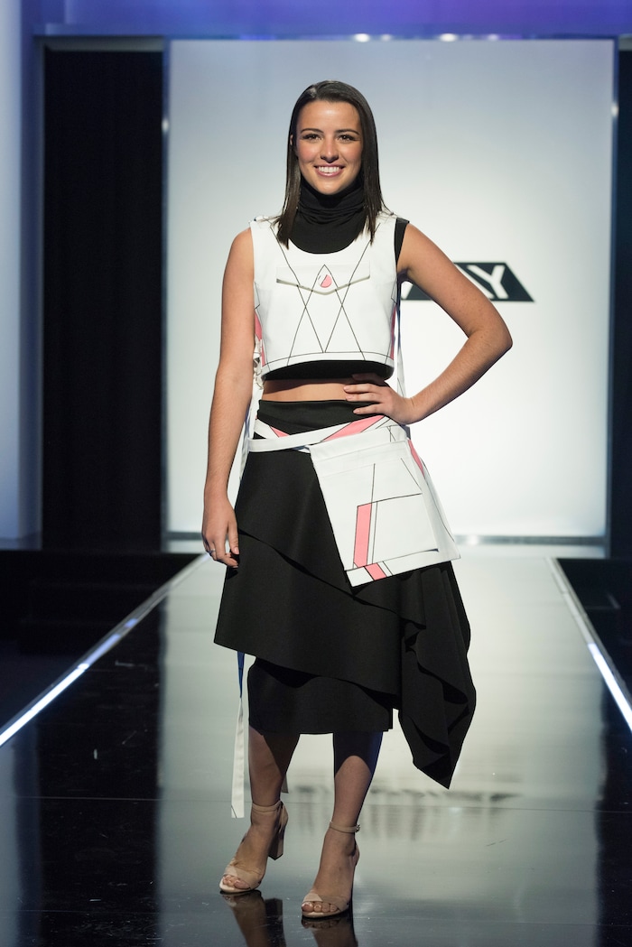 (Photo courtesy of Barbara Nitke/Lifetime) Brandon Kee’s final design for the eighth challenge of “Project Runway's” Season 16. He was safe in this challenge.