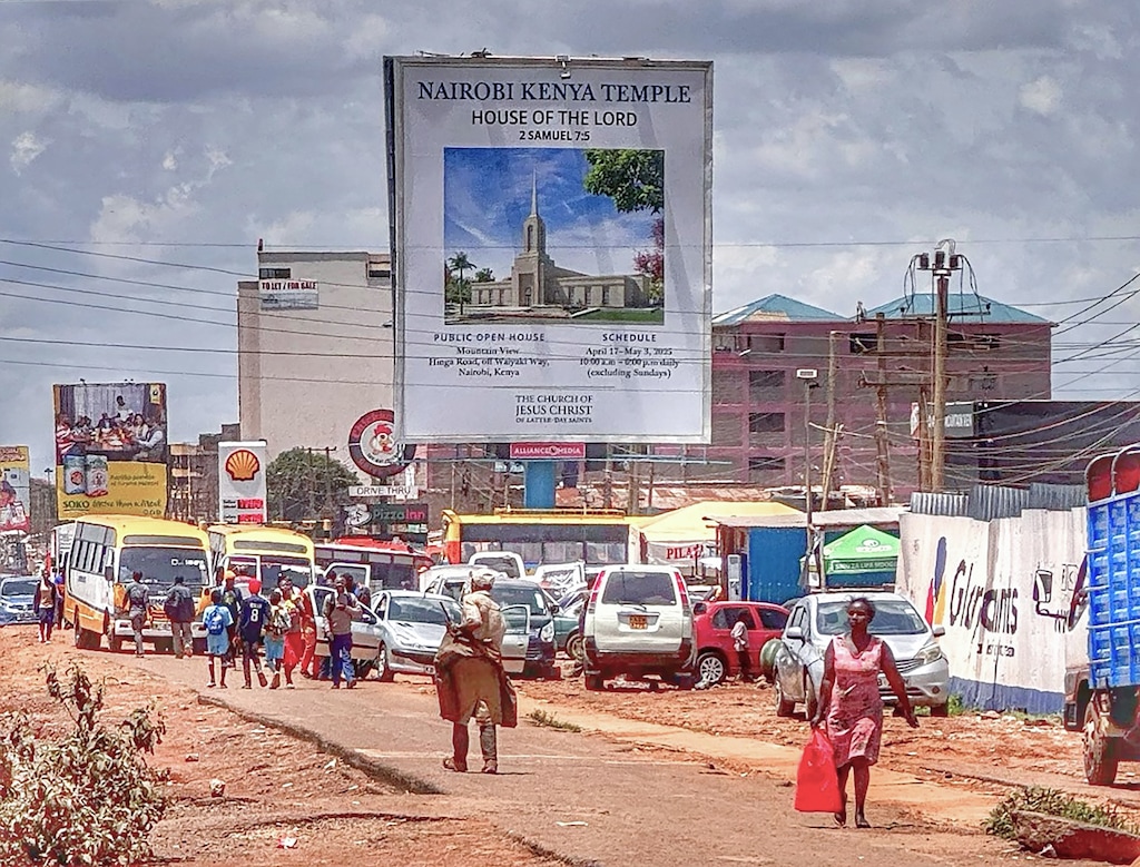 (Michael Stack | Special to The Tribune) A billboard advertises the open house for The Church of Jesus Christ of Latter-day Saints' Nairobi Temple in Kenya.