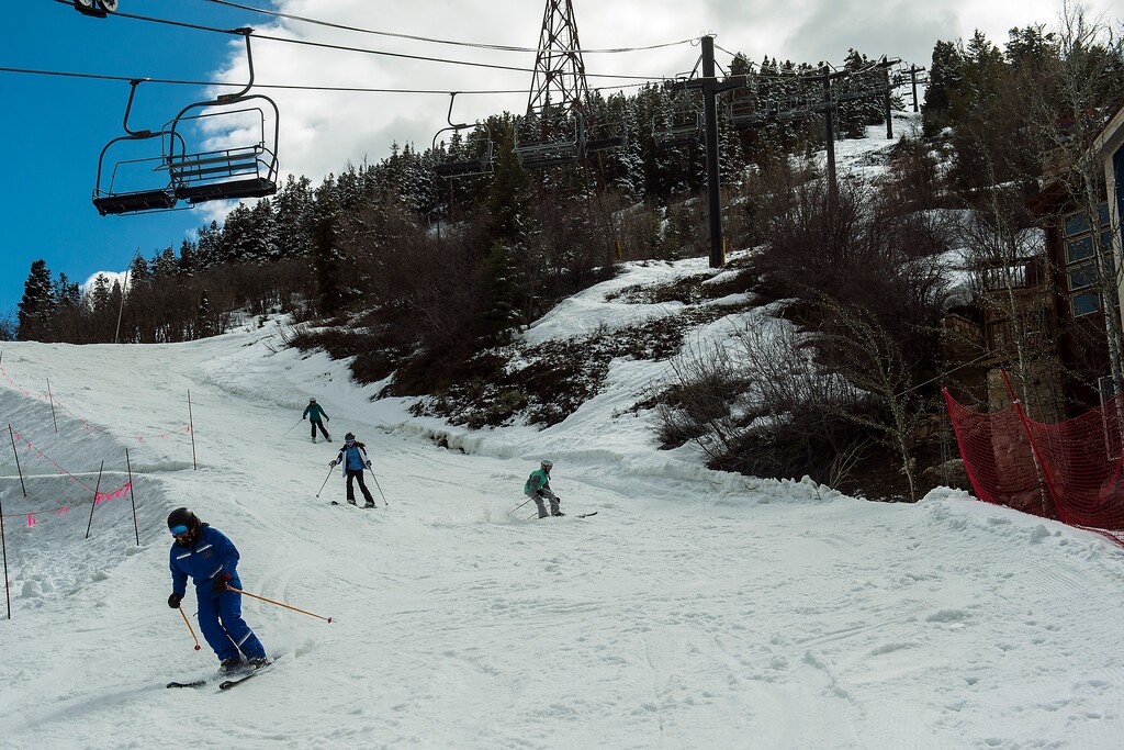 (Chris Detrick  |  The Salt Lake Tribune) Skiers at Park City Mountain Resort on March 28, 2017. The resort is set to be one of the first to open for the upcoming season, with a tentative opening date of Nov. 17.