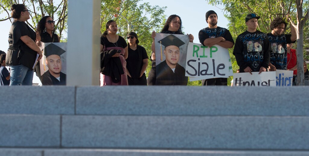 Steve Griffin  |  The Salt Lake TribuneFamily, friends, and supporters of, Siale Angilau, who was shot and killed in the Salt Lake City federal courthouse, gather for the Justice4Siale Vigil on the courthouse plaza in Salt Lake City, Utah Wednesday, June 11, 2014.  Glendale community members have organized a coalition called the "Raise your Pen Coalition." 