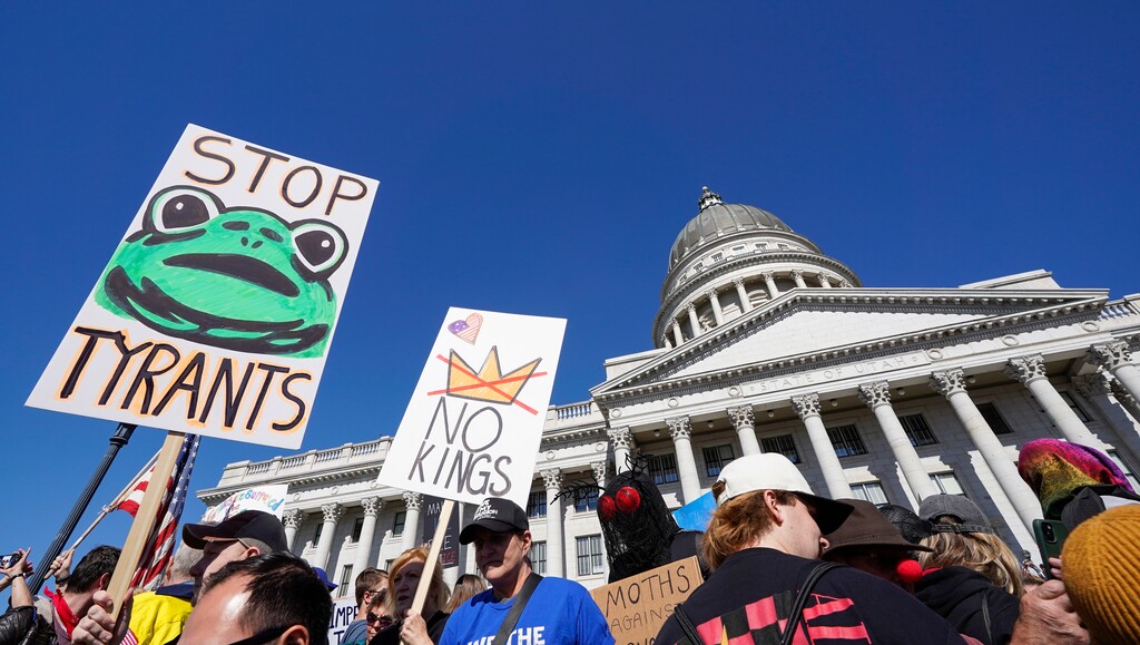 (Chris Samuels | The Salt Lake Tribune) People attend a “No Kings” rally at the Capitol in Salt Lake City, Saturday, Oct. 18, 2025.
