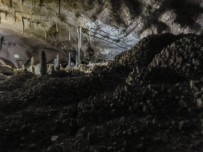 Erin Alberty  |  The Salt Lake TribuneCalcite formations rise from the floor and hang from the ceiling of Crystal Ball Cave in Gandy, Utah.