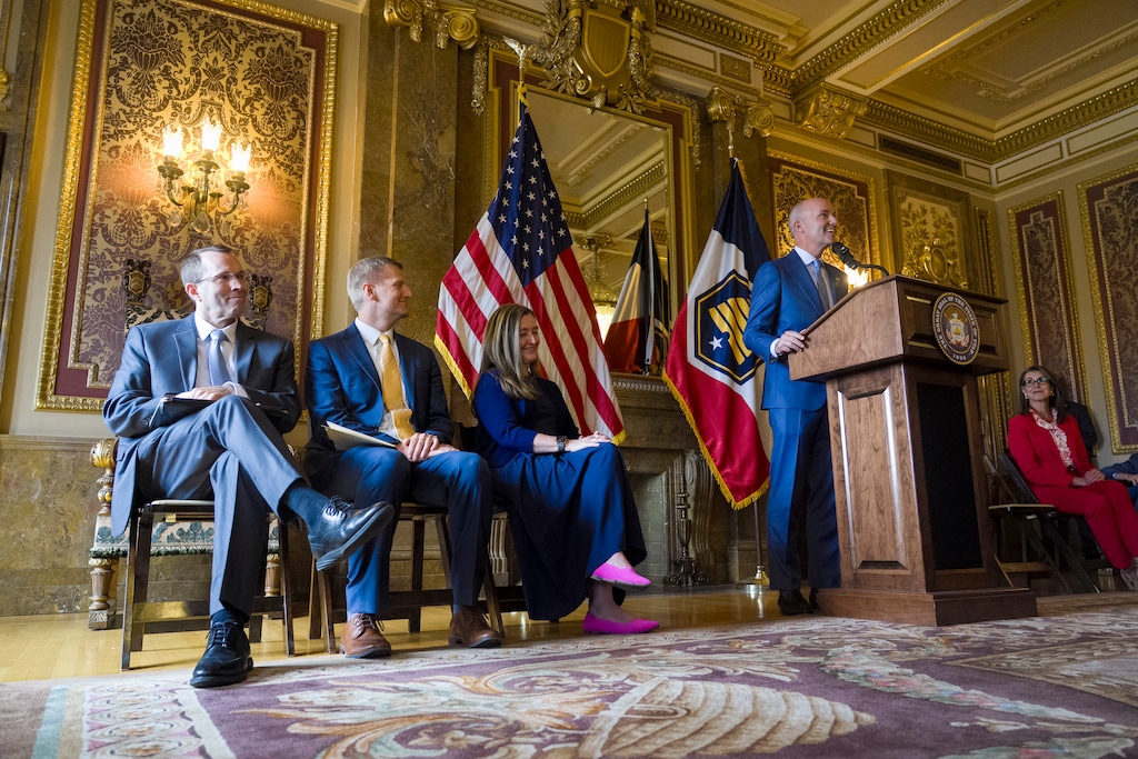 (Bethany Baker  |  The Salt Lake Tribune) Gov. Spencer Cox speaks during a news conference announcing Mike Menssen, of the Utah Attorney GeneralÕs office, and District Judge Matthew Bell as his appointees for the Utah Supreme Court at the Utah Capitol in Salt Lake City on Friday, Aug. 28, 2026.