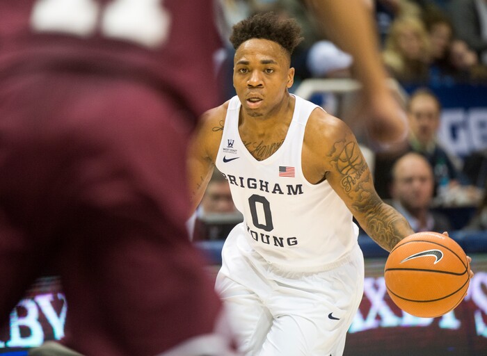(Rick Egan  |  The Salt Lake Tribune)   Brigham Young Cougars guard Jahshire Hardnett (0) brings the ball down court, in basketball action, Brigham Young Cougars vs Texas Southern Tigers, at the Marriott Center in Provo, Saturday, December 23, 2017.