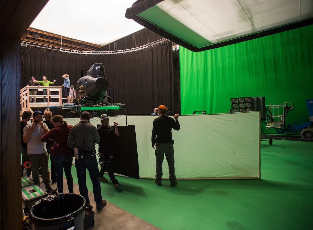 (Rick Egan  |  The Salt Lake Tribune)   Stage crews prepare to shoot a helicopter scene Thursday, Nov. 16, 2017, for the upcoming Paramount Network series "Yellowstone" on a soundstage at Utah Film Studios in Park City.