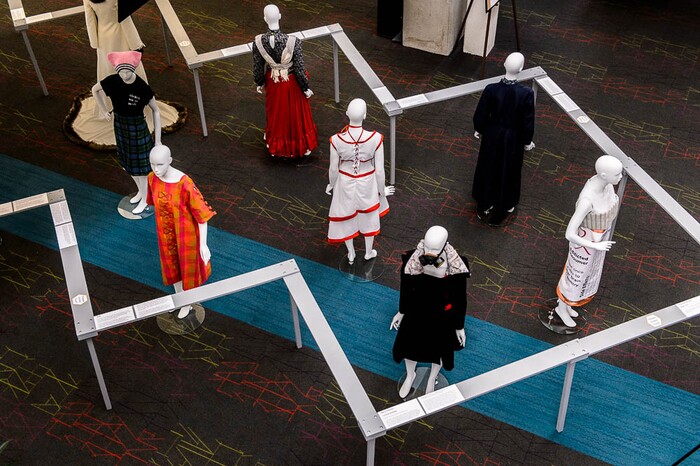 (Trent Nelson | The Salt Lake Tribune)  "Dressed to Protest," a new exhibit presented by students in Salt Lake Community College's Fashion Institute, in Taylorsville, Thursday January 18, 2018. The exhibit shows how clothing can (and has) been used as a way for social and political protest. Most of the pieces are student designs, but a few come from the Fashion Institute's historic clothing collection.