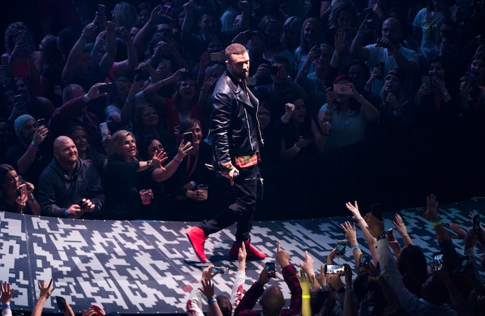 (Rick Egan  |  The Salt Lake Tribune)   Justin Timberlake performs at Vivint Smarthome Arena in Salt Lake City, Thursday, April 12, 2018.