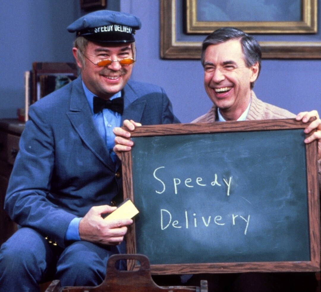 (Photo courtesy PBS) David Newell as Mr. McFeely and Fred Rogers on "Mister Rogers' Neighborhood."